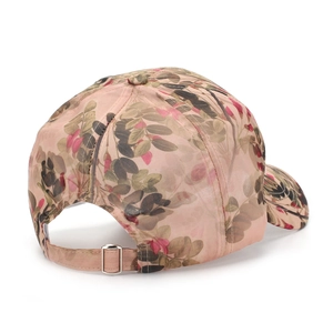 Pink floral ethnic baseball cap for women with adjustable metal buckle on back