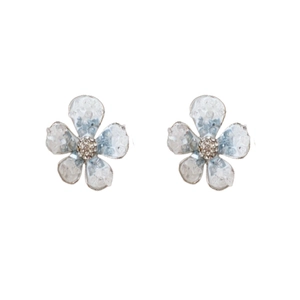 Elegant gradient crystal flower stud earrings with silver frame and sparkling rhinestones