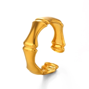 Golden stainless steel bamboo joint open ring with a polished vintage style finish
