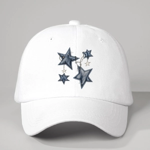 Baseball Cap With Blue Star Patch Metal Chain Decoration Polyester Adjustable Sun Protection Outdoor Streetwear Hat Men Women