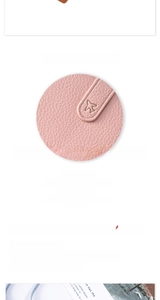 Detail of pink PU leather passport holder featuring RFID and NFC anti-theft shielding layer