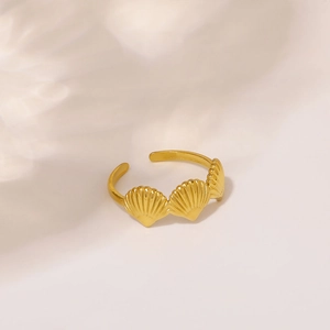 Elegant 18K gold-plated stainless steel sea shell open ring with polished finish