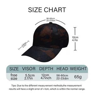Outdoor camouflage baseball cap size chart with tactical mesh design for men and women