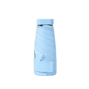 Portable light blue five-fold mini sun umbrella with compact flat design and UV protection