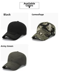 Détails de casquettes de baseball en noir, camouflage et vert armée à six panneaux en coton