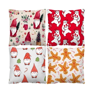 Juego de 4 fundas de cojín navideñas con diseños festivos de gnomos y oso polar