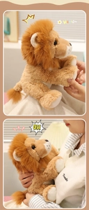 Close-up of plush lion toy with fluffy mane and soft fur in cozy home setting