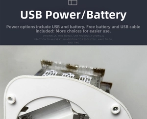 Detail of Christmas music box base showing dual USB and AA battery power supply modes