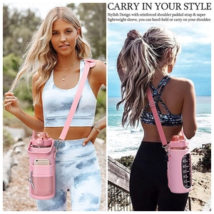 Pink SBR water bottle sleeve with adjustable shoulder strap and phone pocket for outdoor use