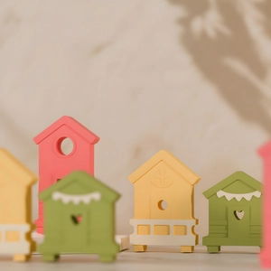 Minimalist DIY seaside house resin mold ornaments in soft macaron colors for home decor