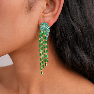 Vintage Jellyfish Long Waterfall Tassel Dangle Earrings With Zircon Copper And Silver Earring Post For Women Jewelry