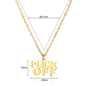 Golden stainless steel necklace with FUCK OFF letter pendant and size dimensions