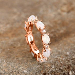 Bague Éternité Cuivre Opale Blanche Synthétique Zirconia Empilable Bijoux Mariage Mariée Cadeau Femmes