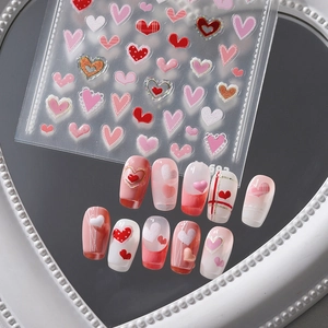 3D Heart Nail Art Stickers Embossed Bronzing Sweet Red Pink Jelly Glue Manicure Decals DIY Nails Decoration