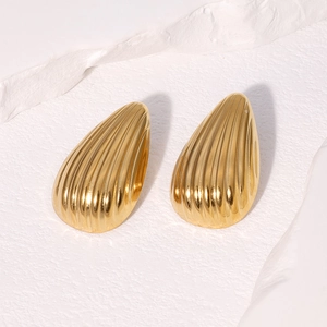 Boucles d'oreilles gouttes dorées texturées en acier inoxydable plaqué or 18k, design épuré