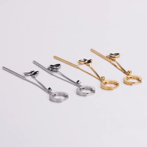 Minimalist stainless steel long butterfly drop earrings in gold and silver set