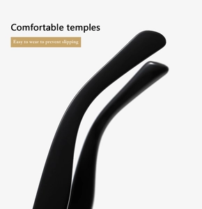 Detail of comfortable anti-slip temple tips on black square sunglasses frame