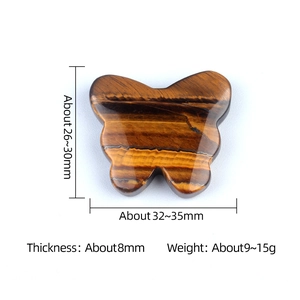 Tiger eye crystal butterfly figurine showing dimensions 35mm with weight specifications