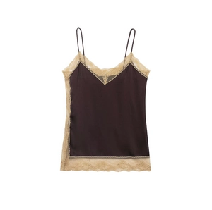 Satin Cami Top And Midi Skirt Lace Patchwork Sleeveless V Neck Sexy Elegant Solid Color Streetwear Women Clothing