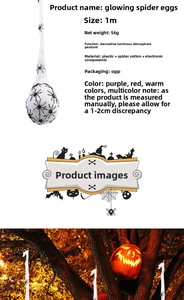 Detailed view of 1m hanging glowing Halloween spider egg with LED lighting effects