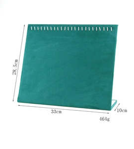 L-shaped turquoise velvet jewelry stand for necklaces and earrings, sized 33x28.5x10cm