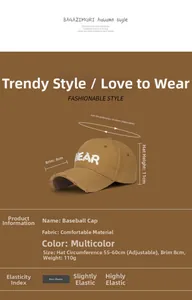 Detailed size specifications of the yellow baseball cap with NEAR 3D embroidery and buckle