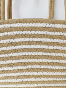 Handcrafted retro striped cotton rope woven tote bag with large capacity for vacation