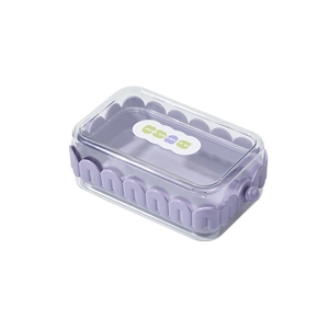 Portasapone viola traslucido con coperchio drenante e maniglia decorativa