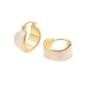 18K gold plated hoop earrings with white enamel finish in a minimalist geometric design