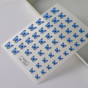 3D relief blue butterfly nail stickers with 5D embossed texture for nail art decoration