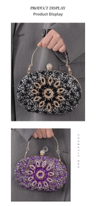 Detail of sunflower oval evening clutch with crystal inlay and gold metal handle