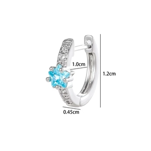 Silver star earrings with blue zircon and crystals, 1.2cm height professional product shot