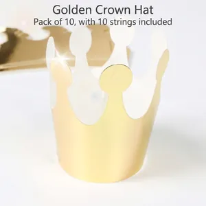Golden crown party hat for kids birthday celebrations includes 10 pieces with strings