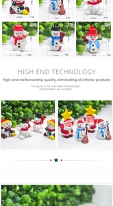 Detailed size chart for mini resin Christmas figurines including snowman and Santa Claus