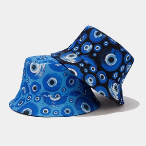 Cappello Alla Pescatora Con Stampa Evil Eye Cotone Poliestere Reversibile Protezione Solare Accessorio Per Uomo Donna
