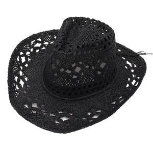 Chapeau de cowboy en paille tressée noire avec motif ajouré pour la protection solaire de plage