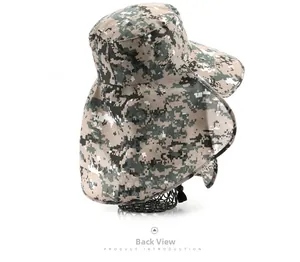 Back view of digital camouflage sun hat with neck protection flap for outdoor fishing