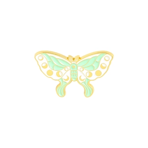 Exquisite golden enamel butterfly brooch with pale green and white details