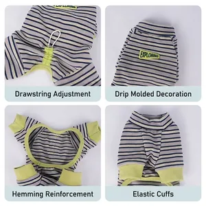 Pyjama rayé pour chiens avec cordon réglable et poignets élastiques verts pour petits chiens