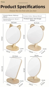 Detailed dimension specifications for four different wooden desktop makeup mirror styles