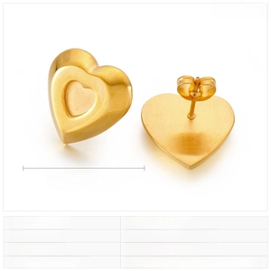 Dettaglio orecchini a lobo a cuore in acciaio inossidabile dorato 17x16mm, fronte e retro