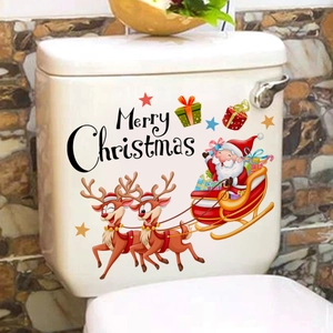 Merry Christmas Santa and reindeer toilet tank wall sticker for holiday bathroom decor