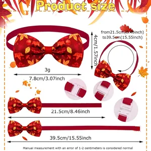 Adjustable pet bow tie with autumn maple leaf pattern for dogs and cats size guide