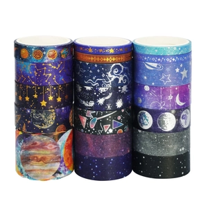 Dreamy starry sky washi tape set with gold foil galaxy and planet patterns for DIY