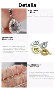 Détails du pendentif en zircone goutte d'eau avec chaîne vague en acier plaqué or 18 carats