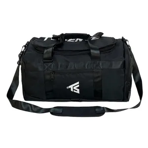 Large black Oxford fabric travel backpack with adjustable straps and front zipper pocket