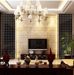 Vertical black mosaic wall stickers shown as decor on a luxury marble living room wall