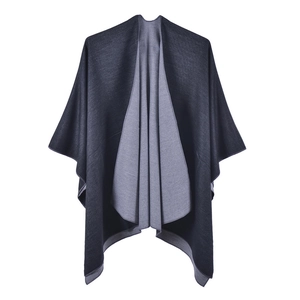 Women's reversible split shawl cloak in gray knit faux cashmere for autumn and winter