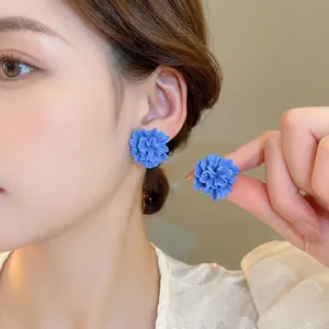 Blue Flower Stud Earrings With 925 Sterling Silver Earring Post 3D Matte Resin Sweet Niche Jewelry For Women Fashion
