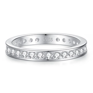 Bague éternité étincelante en argent sterling S925 avec zircons cubiques micro-pavés
